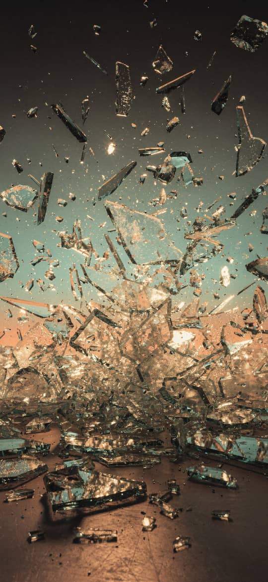 Exploding Glass Shards Over Cityscape