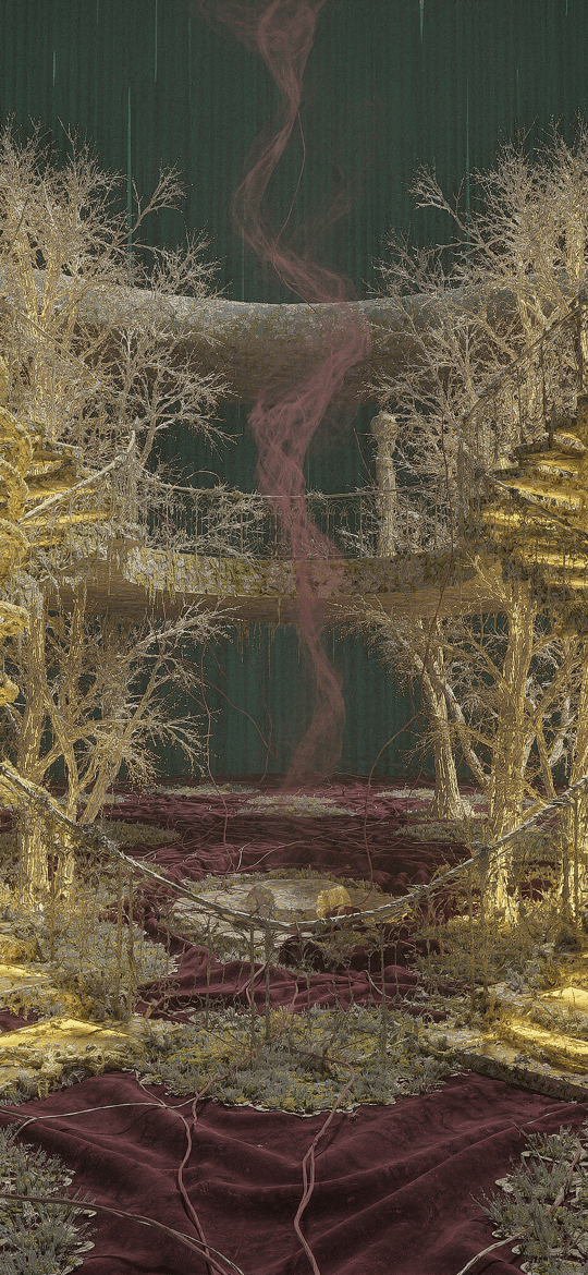 Twin Golden Staircases Among Pale Trees