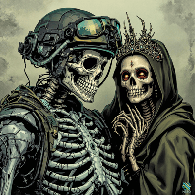Cyborg Skeleton and Crowned Reaper