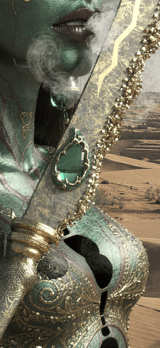 Green Skinned Goddess in Lightning Desert