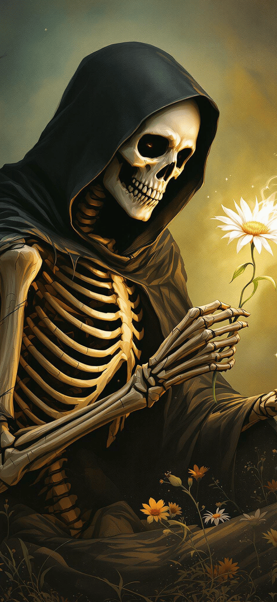 Grim Reaper with Flower and Hourglass