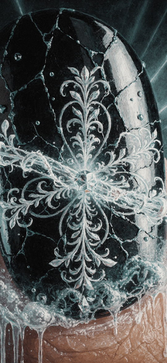 Cracked Black Nail with White Filigree