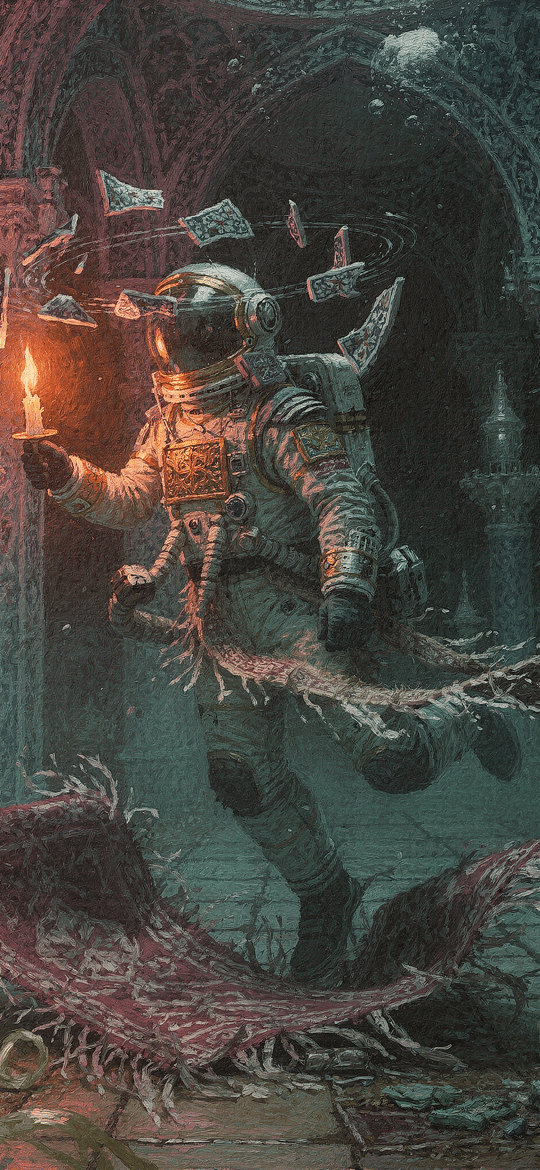 Astronaut with Candle in Ornate Palace