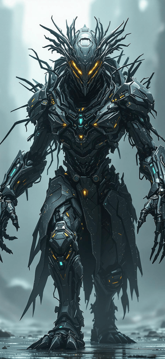 Armored Robot in Misty Rocky Canyon