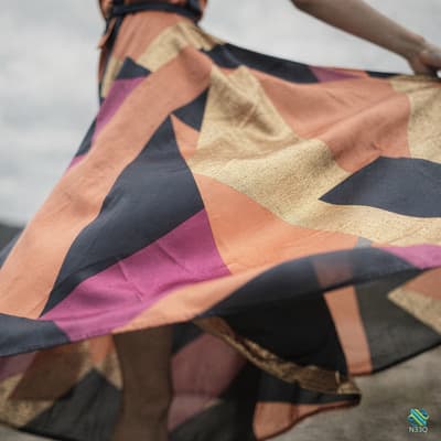 Flowing Geometric Patterned Dress in Motion