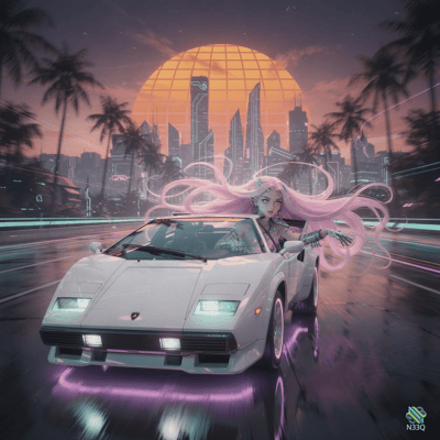 Pink-Haired Woman Driving White Sports Car