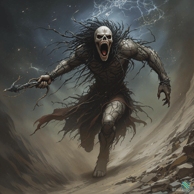 Skeletal Demon Charging Through Lightning Storm