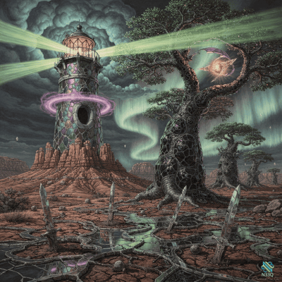 Mystic Lighthouse and Twisted Glowing Tree