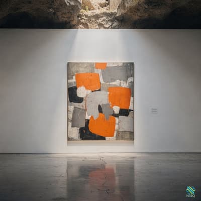 Abstract Geometric Painting in Orange and Gray