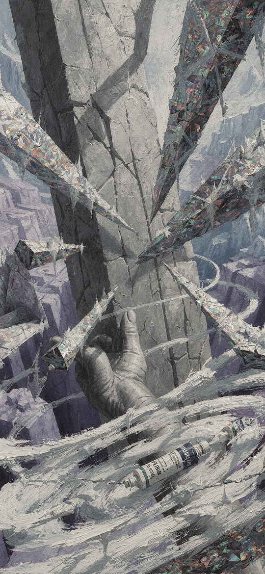Glittering Shards Spiraling Around a Stone Pillar