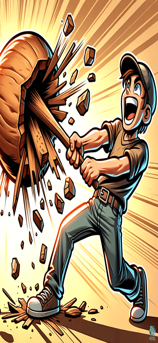 Man Smashing Giant Walnut With Bat