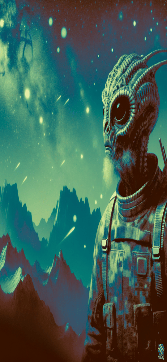Bearded Alien in Camo Gear at Night