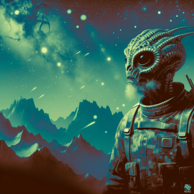 Bearded Alien in Camo Gear at Night