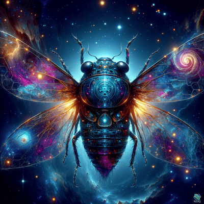 Cosmic Cicada with Nebula Wings in Space