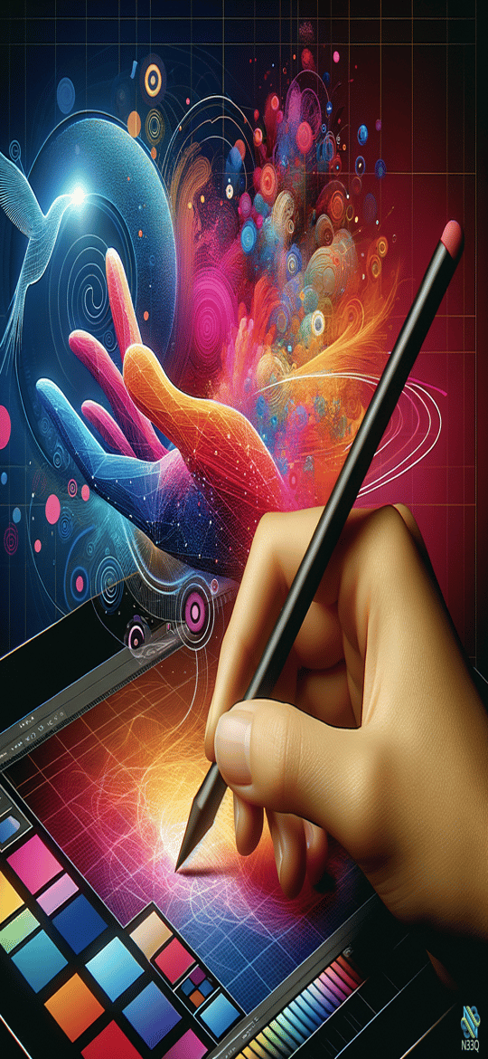 Hand Drawing on Tablet with Colorful Swirls