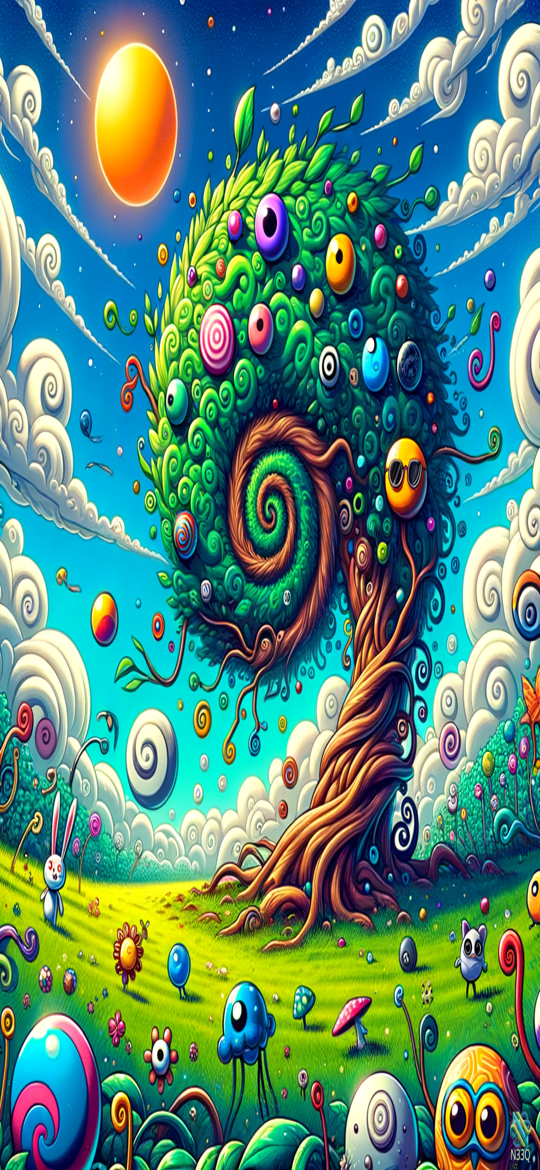 Spiral Tree with Colorful Orbs