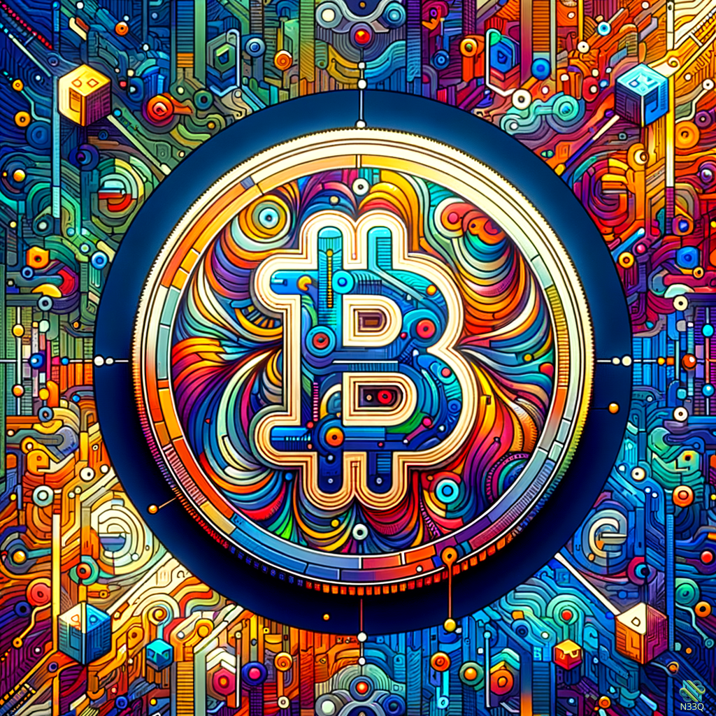 Psychedelic Bitcoin Symbol on Digital Circuits