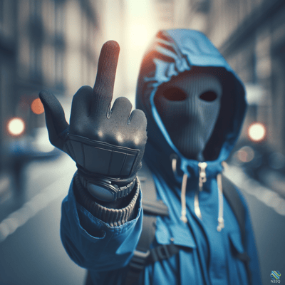Masked Hooded Figure Flips Middle Finger
