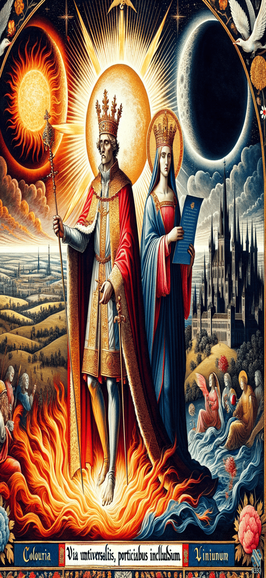 Crowned King and Queen Amid Flames
