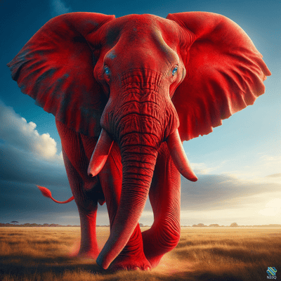 Red Elephant Walking in Golden Savanna