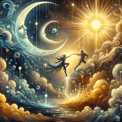 Dancers Leaping Between Sun and Moon
