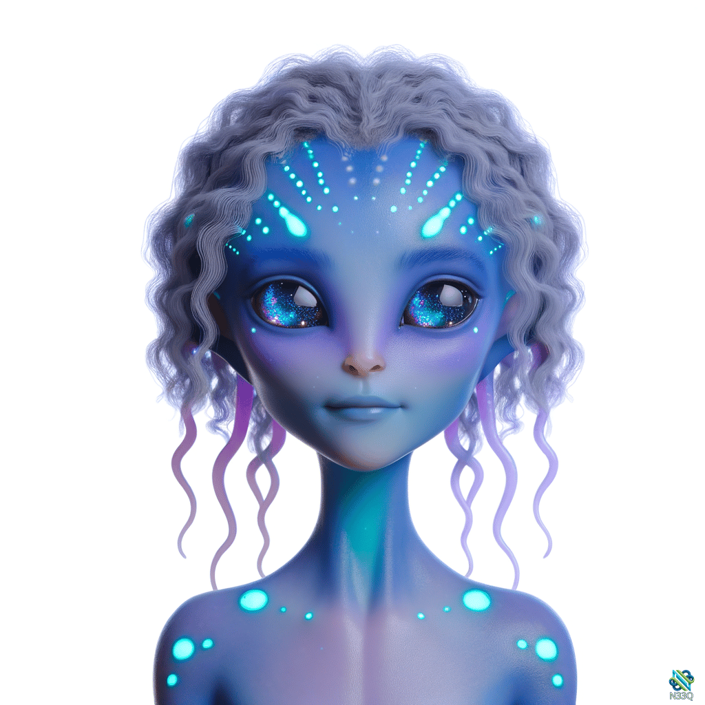 Blue Alien Girl with Glowing Cyan Dots