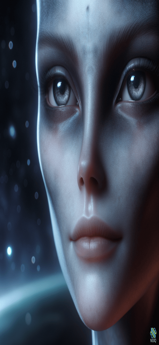 Pale Alien Woman in Starry Space