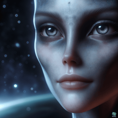 Pale Alien Woman in Starry Space