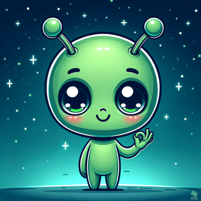 Cute Green Alien Waving in Space
