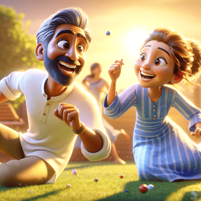 Couple Playing with Balls on Sunny Lawn
