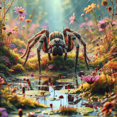 Giant Spider in Vibrant Flower Meadow