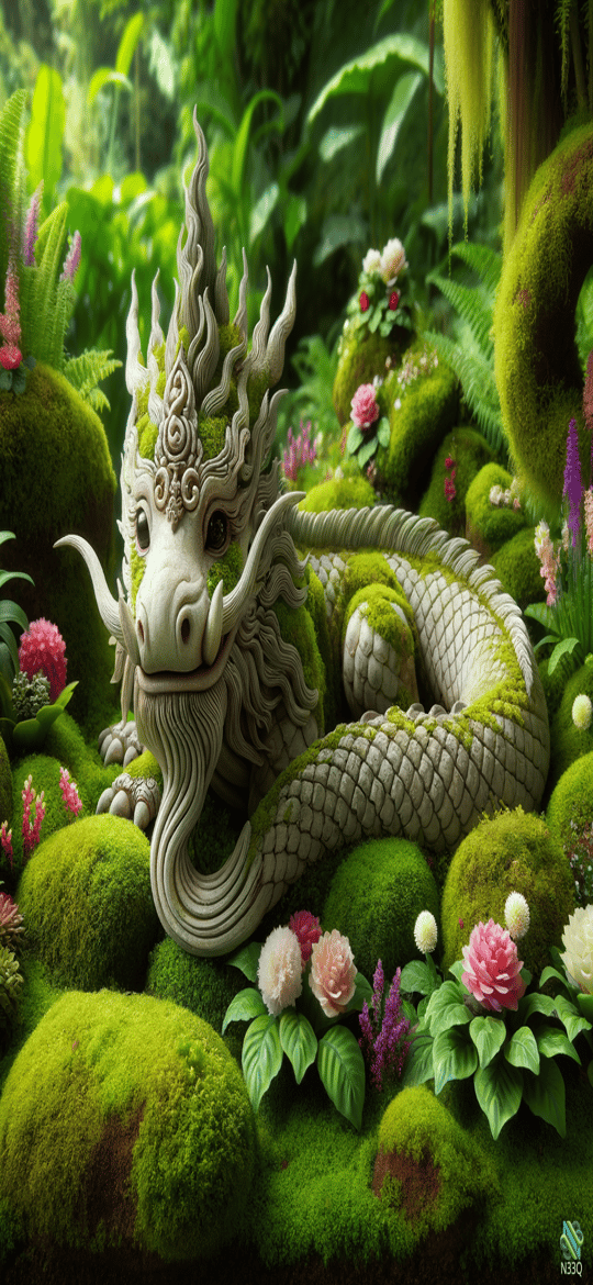 Moss-Covered Stone Dragon in Jungle