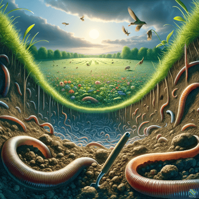Earthworms Burrowing Under Sunny Flowering Meadow