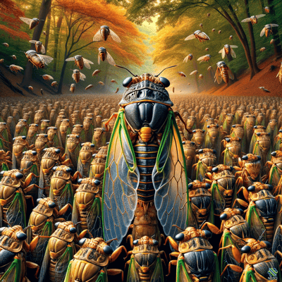 Giant Cicada Amidst Forest Swarm