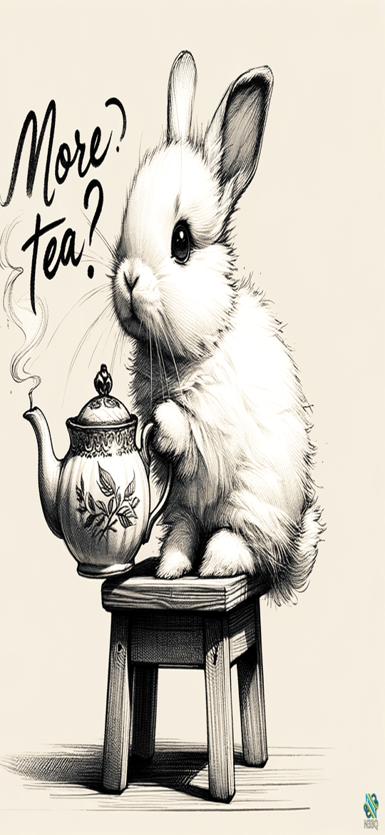 White Rabbit with Teapot on Stool