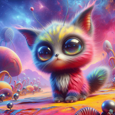Rainbow Fluffy Kitten on Alien Planet