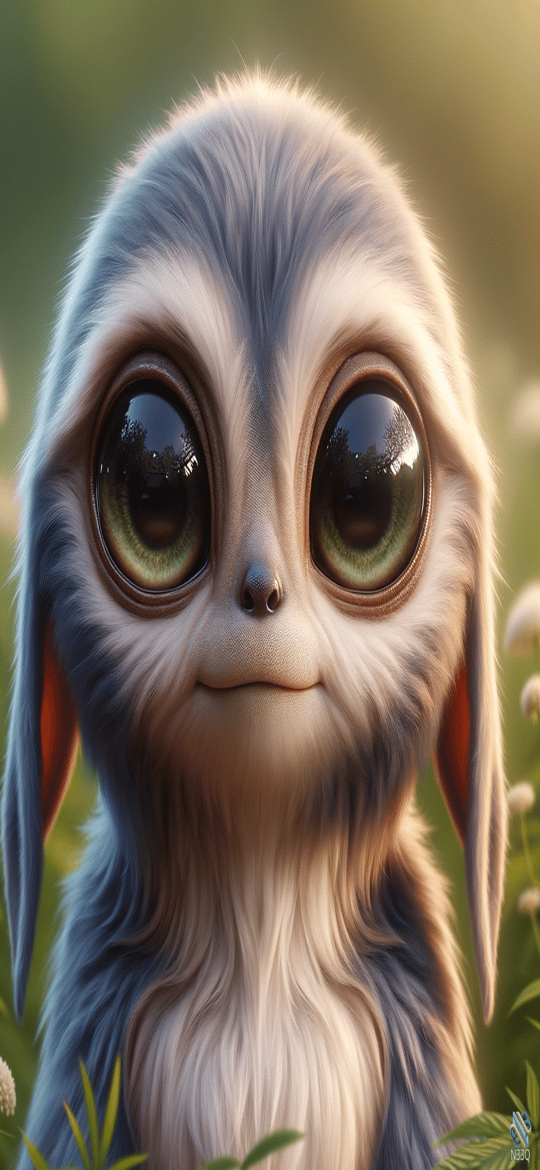 Big-Eyed Fluffy Creature in Meadow