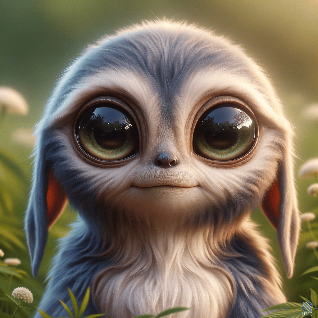 Big-Eyed Fluffy Creature in Meadow