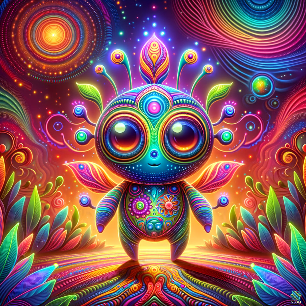 Vibrant Alien Creature in Neon Cosmos