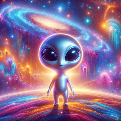 Glowing Alien on Vibrant Nebula Planet
