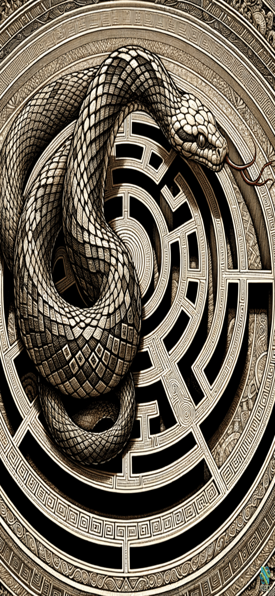 Serpent Coiled in Circular Maze