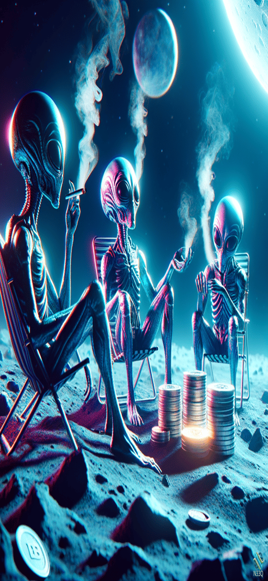 Three Aliens Gambling on the Moon