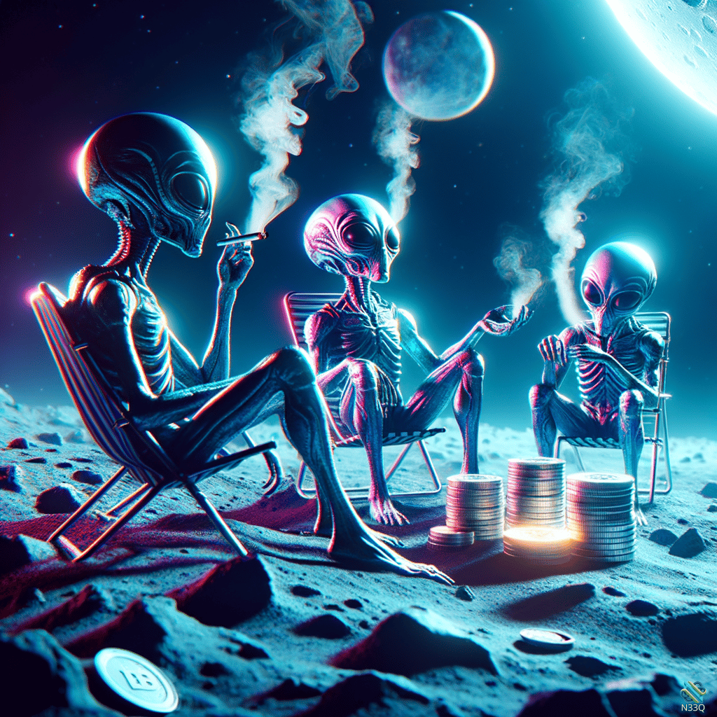 Three Aliens Gambling on the Moon