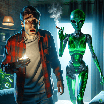 Man Surprised by Glowing Alien Smoking