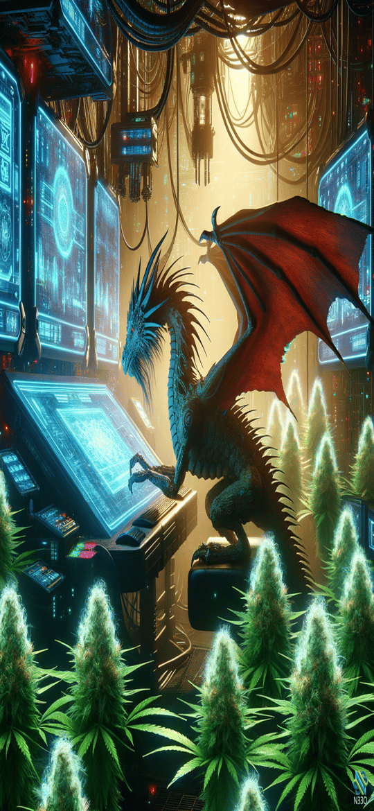 Blue Dragon in Cannabis Cyberpunk Control Room