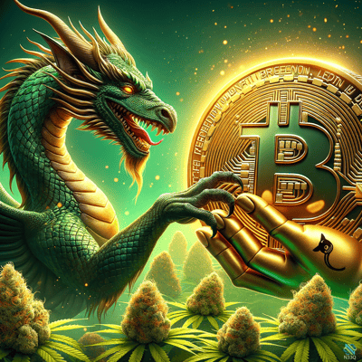 Green Dragon Reaching for Bitcoin Coin