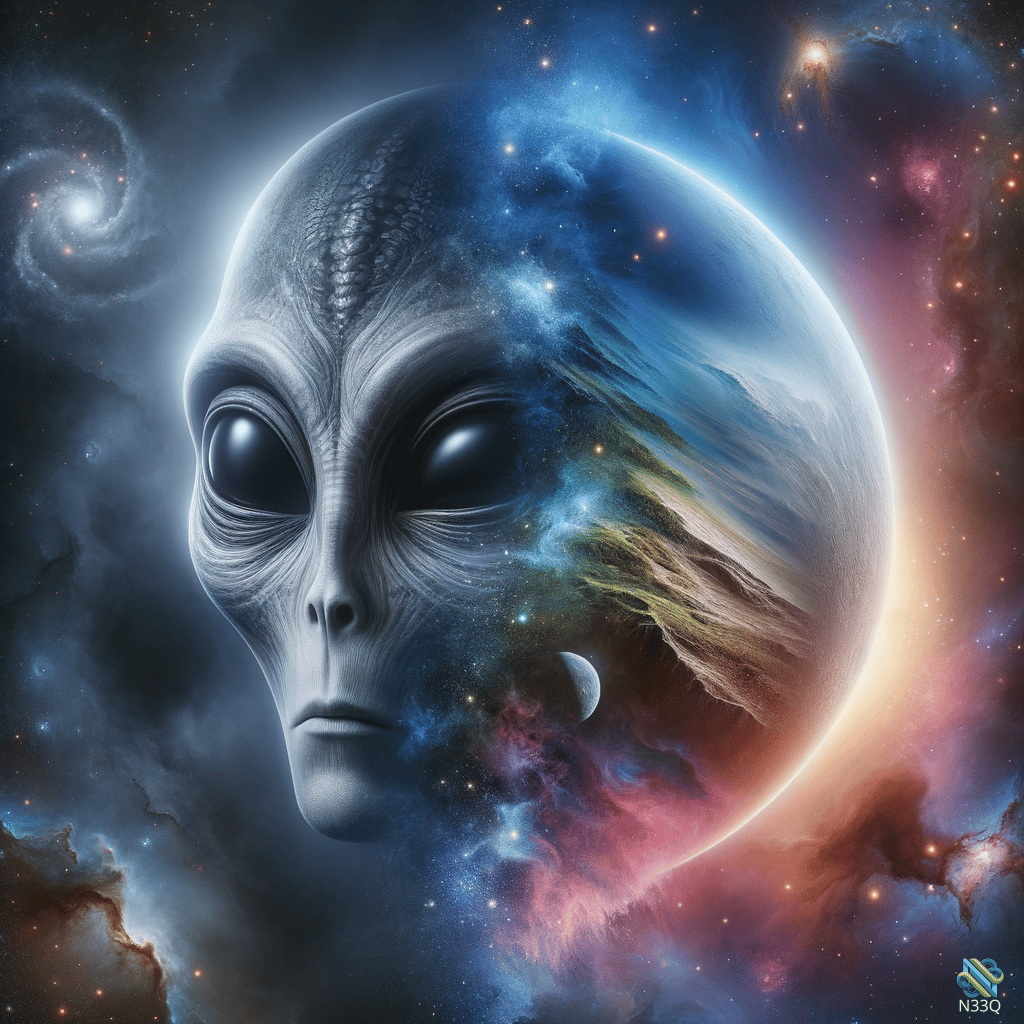 Alien Head Fused with Cosmic Planet