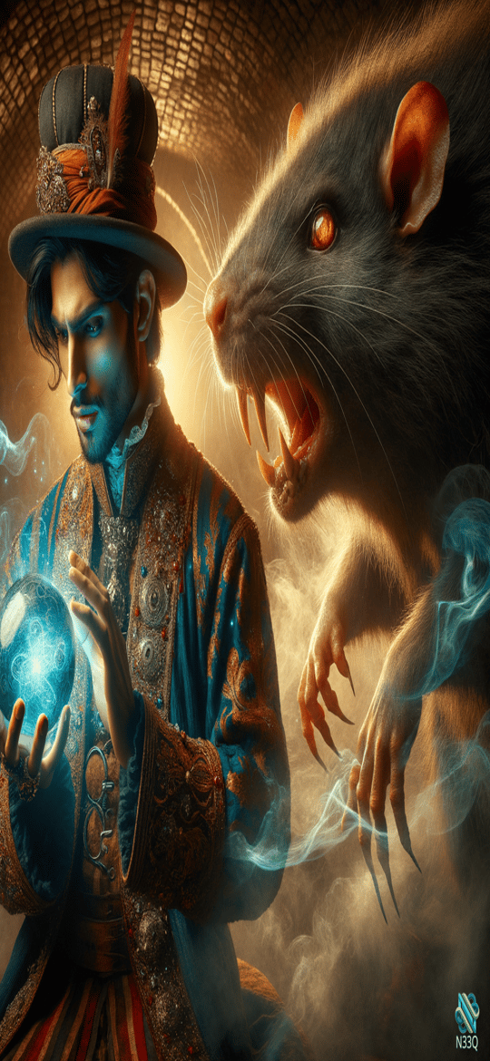 Sorcerer with Glowing Orb and Giant Rat