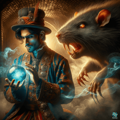 Sorcerer with Glowing Orb and Giant Rat