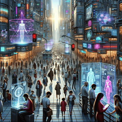 Neon Cyberpunk Street with Holographic Figures